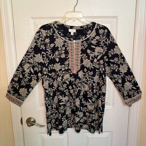 NWT J. Jill Navy Floral Blouse
